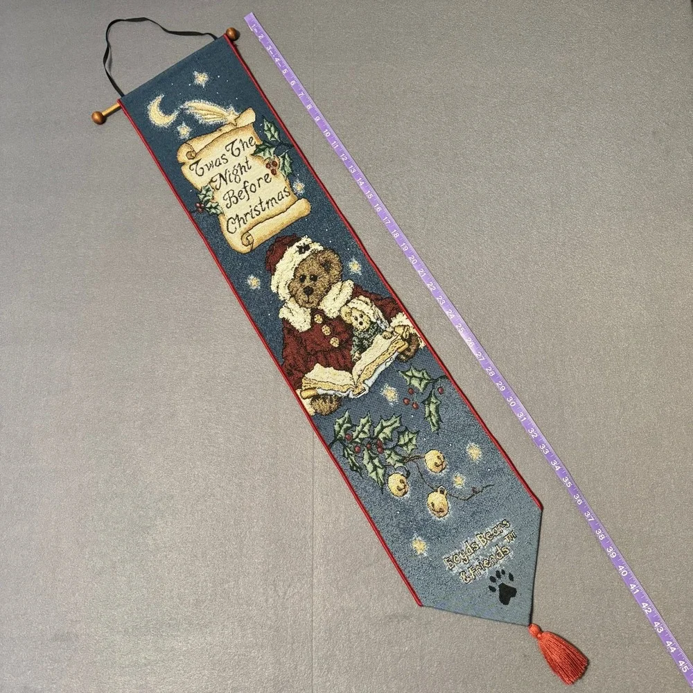 Vtg Boyds‎ Bears Twas Night Before Christmas Long Thin Wall Tapestry Blues Reds
